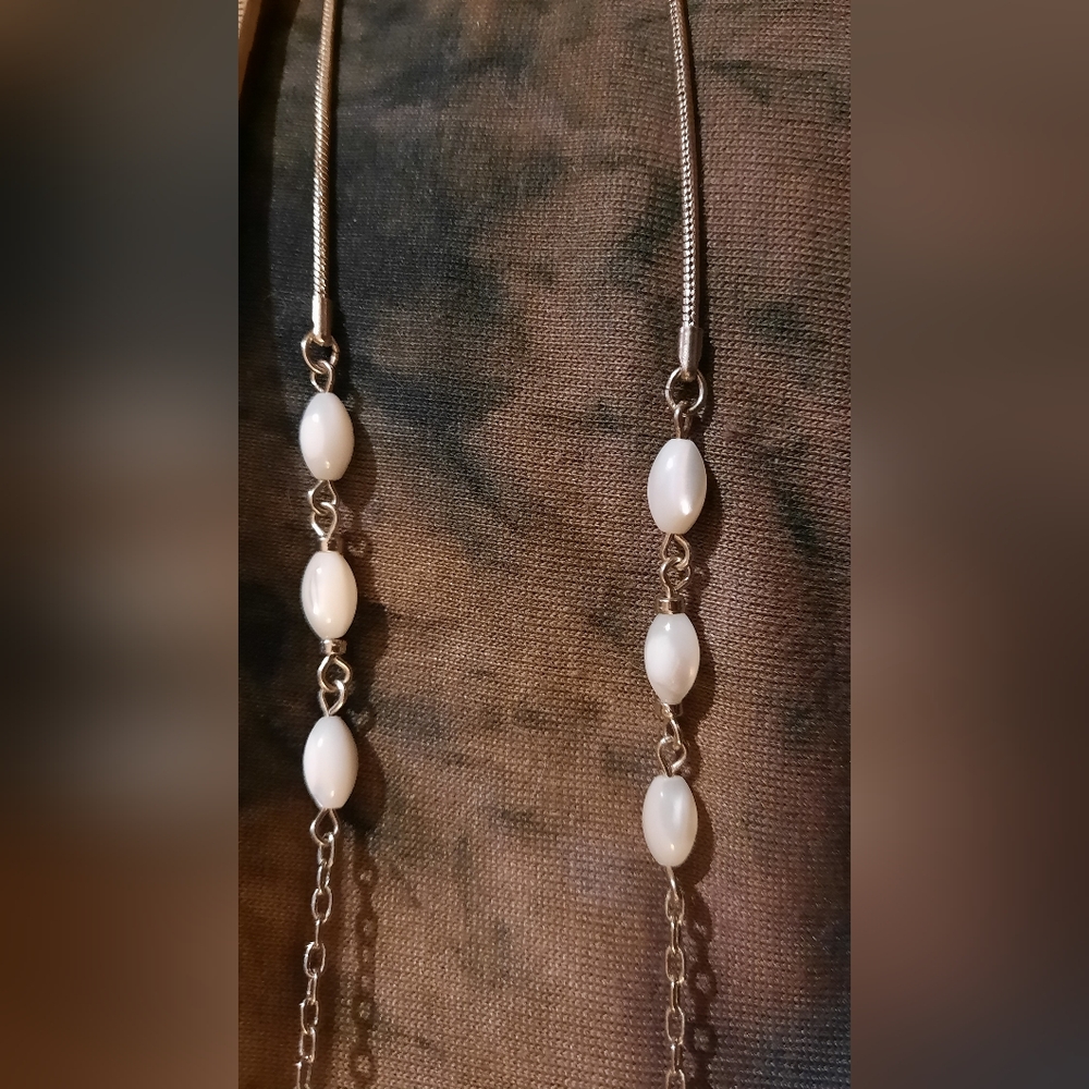 White house black market long mother of pearl look tassel fringe Necklace - Picture 9 of 16